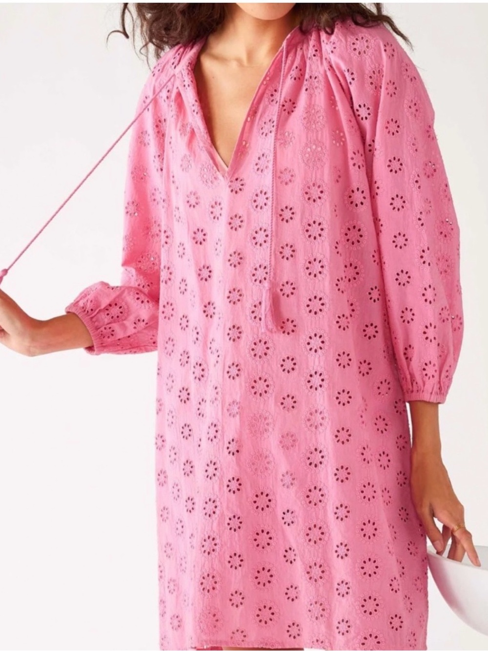 NWT MERSEA Coverup Dress Women's S/M Pink Daisy Eyelet Cotton Beach Resort Dress